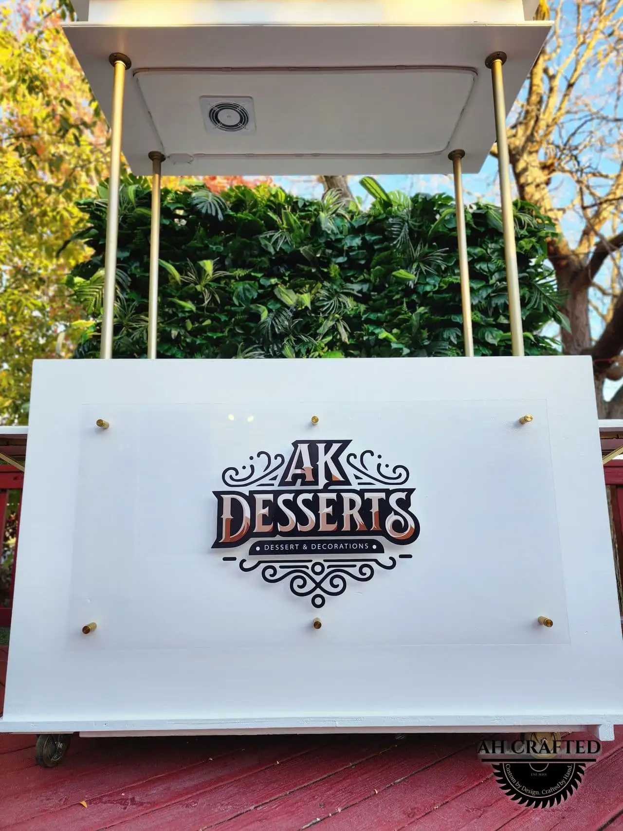 AK Desserts Cart — a custom branded cart built by AH Crafted.