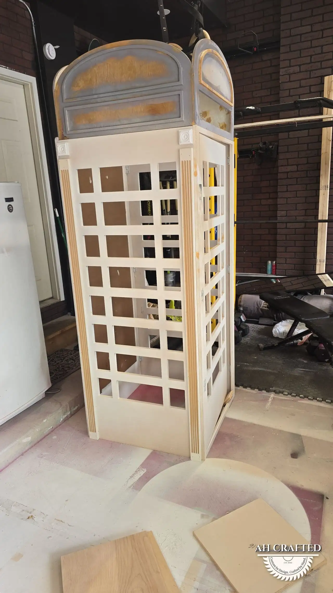 Telephone Booth photo booth — a British-style telephone box with crown crest, built by AH Crafted.