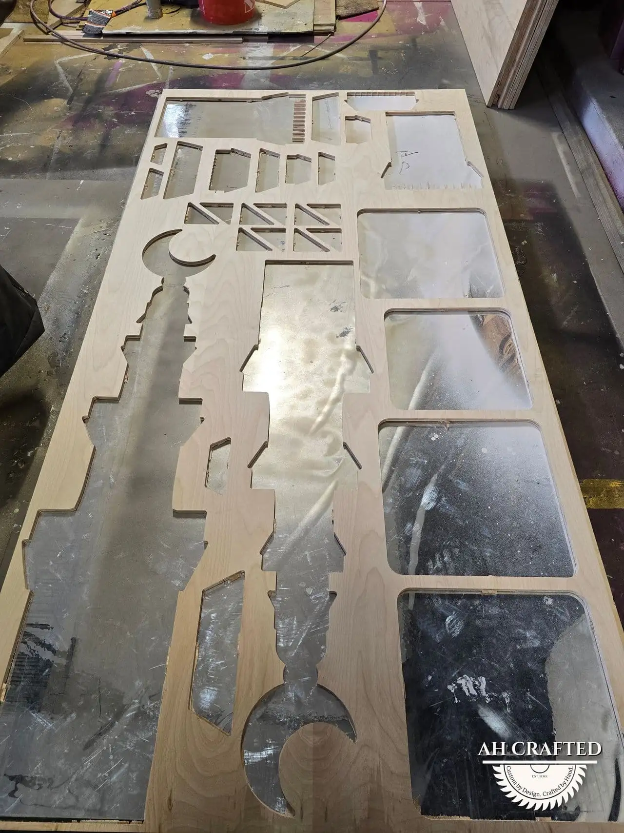 Ramadan Decor — custom minaret towers, domes, and crescents built by AH Crafted.